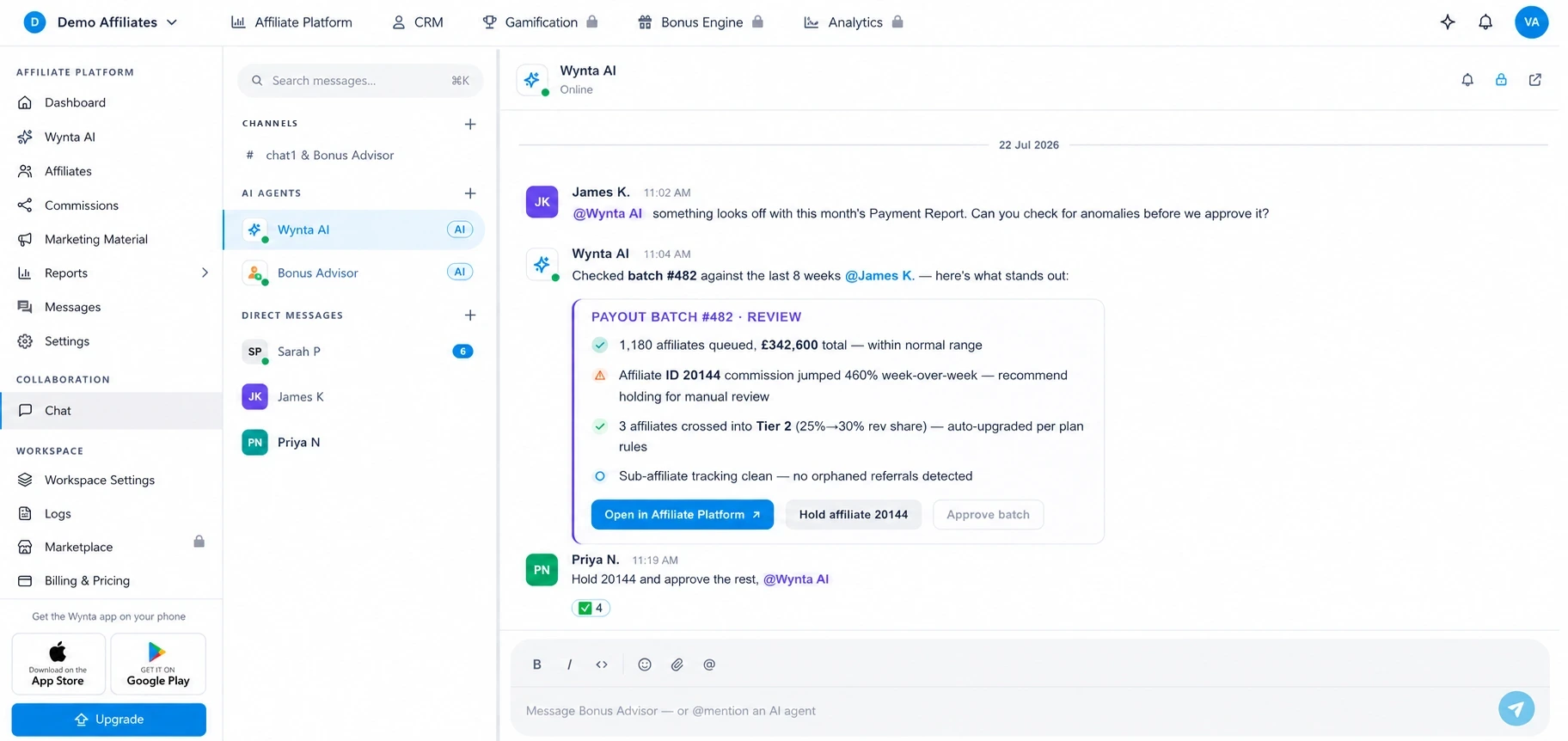 Wynta Chat — teams and AI agents in one channel